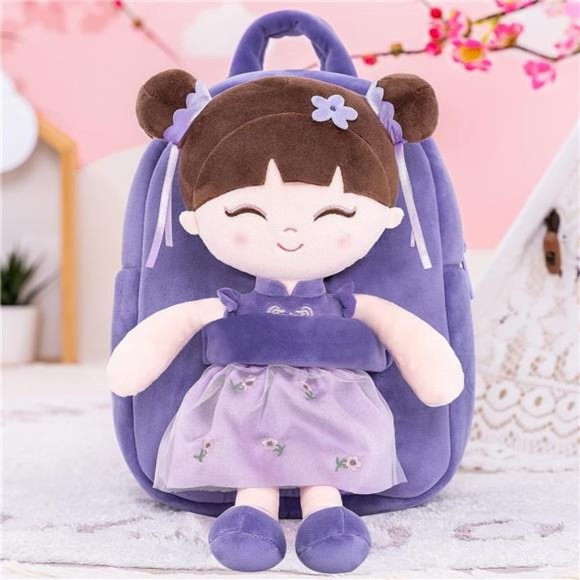 Cute Kids Backpack Toddler Backpack With Attachable Plush Asian Girl Doll - Picture 4 of 5
